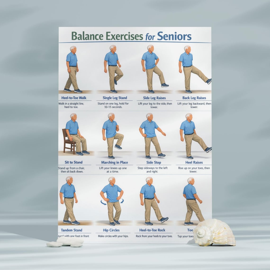 Balance Exercises for Seniors, Senior Balance Exercise Chart for Adults ...