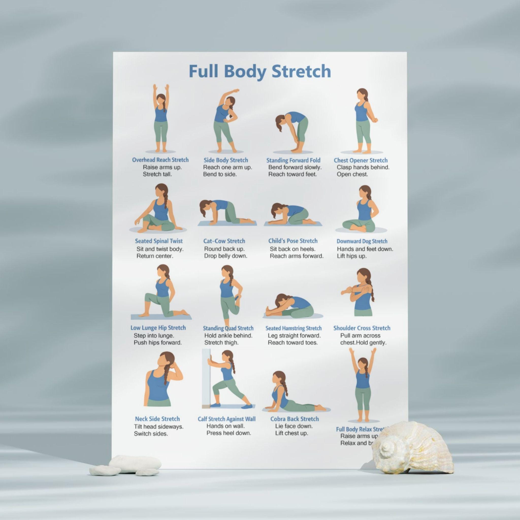 Daily Full Body Stretch Routine Full Body Stretch Exercises Printable | Beginner Flexibility Workout ...