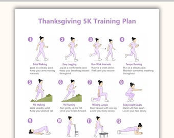 Plan de entrenamiento para 5K de Acción de Gracias (PDF imprimible) / Tabla de entrenamiento para correr y caminar 5K / Plan de entrenamiento para principiantes para la preparación de carreras