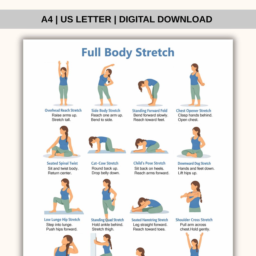 Daily Full Body Stretch Routine Full Body Stretch Exercises Printable | Beginner Flexibility Workout ...