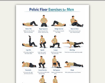 Ejercicios de suelo pélvico para hombres (imprimibles), tabla de ejercicios de suelo pélvico, ejercicios de Kegel para hombres, plan de entrenamiento en casa (PDF), tabla de ejercicios (PDF)