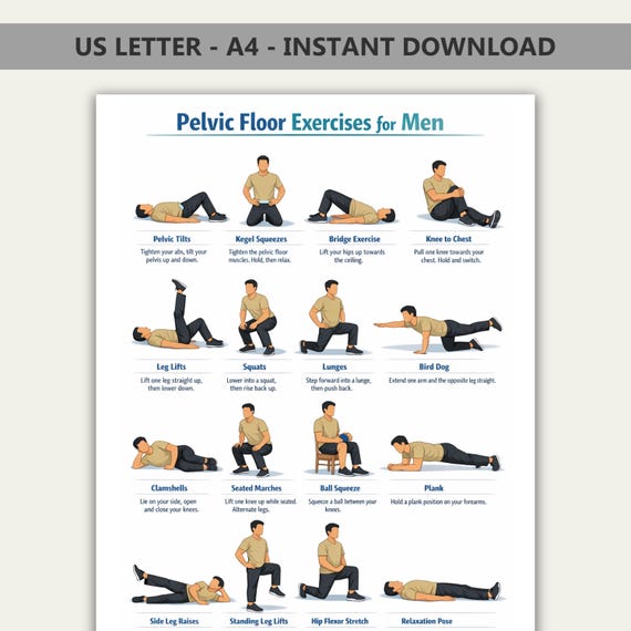 Printable Pelvic Floor Exercises for Men, Pelvic Floor Workout Chart, Kegel Exercise for Men, Home Workout Plan PDF, Exercise Chart PDF