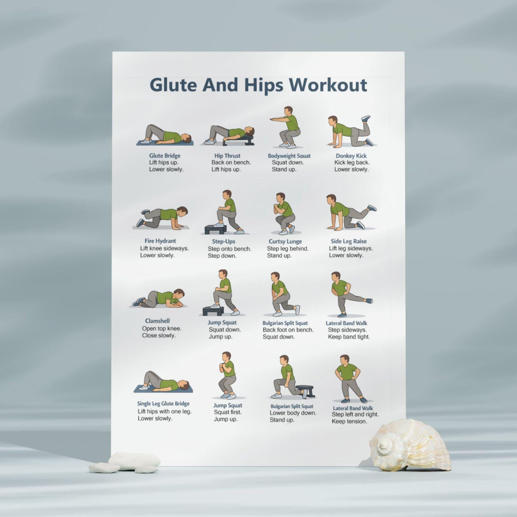 Glutes & Hips Workout Printable | Lower Body Leg and Glute Exercise ...