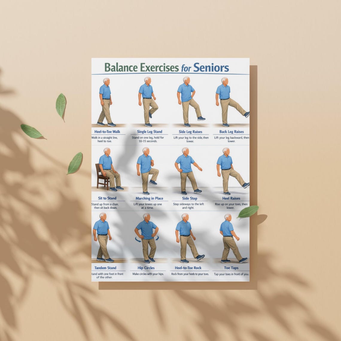 Balance Exercises for Seniors, Senior Balance Exercise Chart for Adults ...