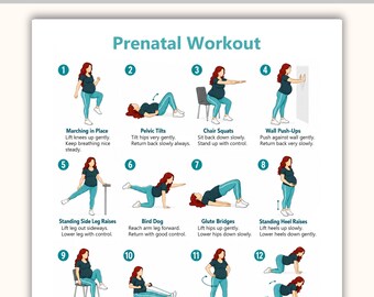 Hoja de ejercicios prenatales imprimible en PDF / Tabla de ejercicios suaves para el embarazo / Ejercicios de bajo impacto para todo el cuerpo para futuras mamás