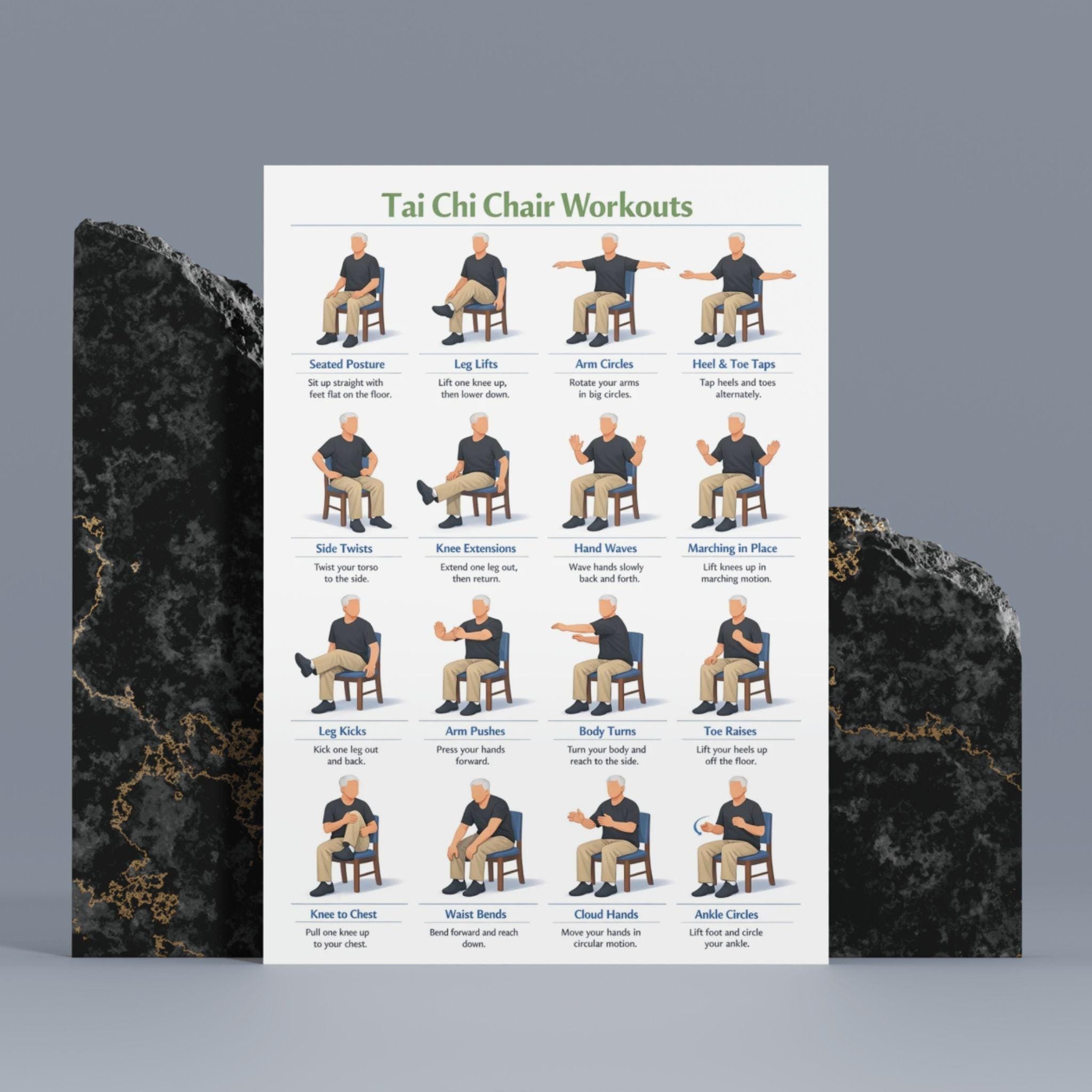 Printable Tai Chi Chair Workouts Tai Chi Exercise Chart Tai Chi Chair 