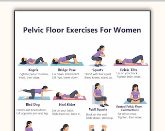 Kegel Exercise Chart for Women | Pelvic Floor Workout Printable Poster | PDF Download