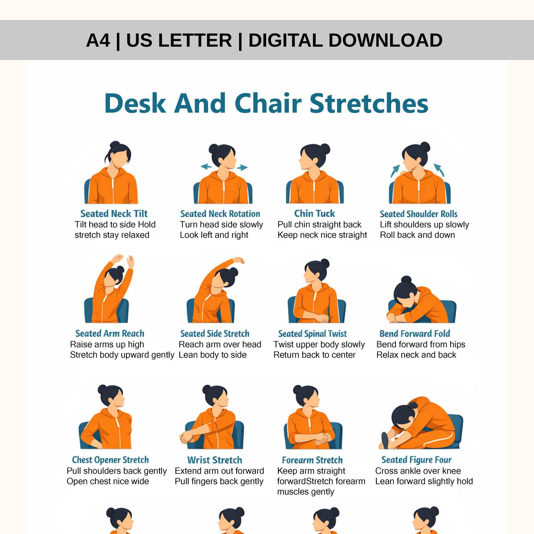 Desk and Chair Stretches Printable | Seated Stretching Exercise Chart