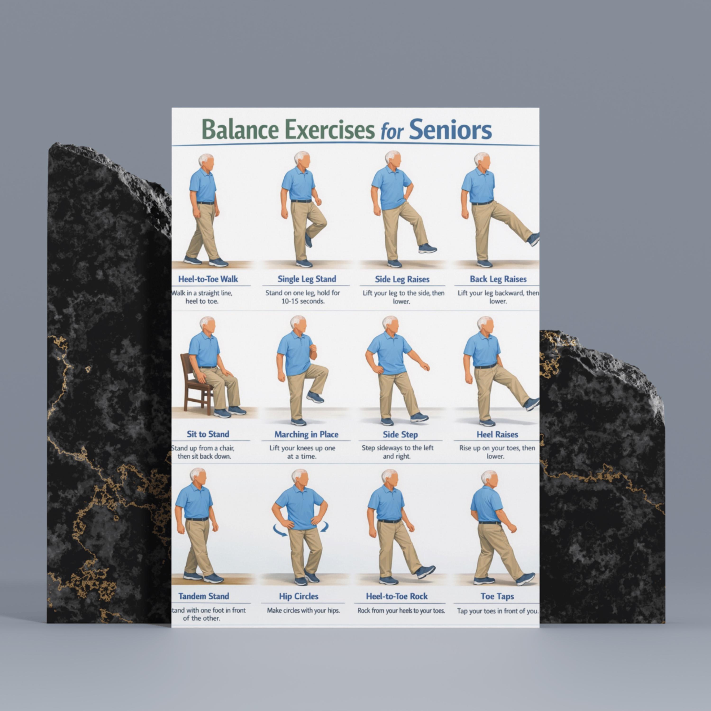 Balance Exercises for Seniors, Senior Balance Exercise Chart for Adults ...