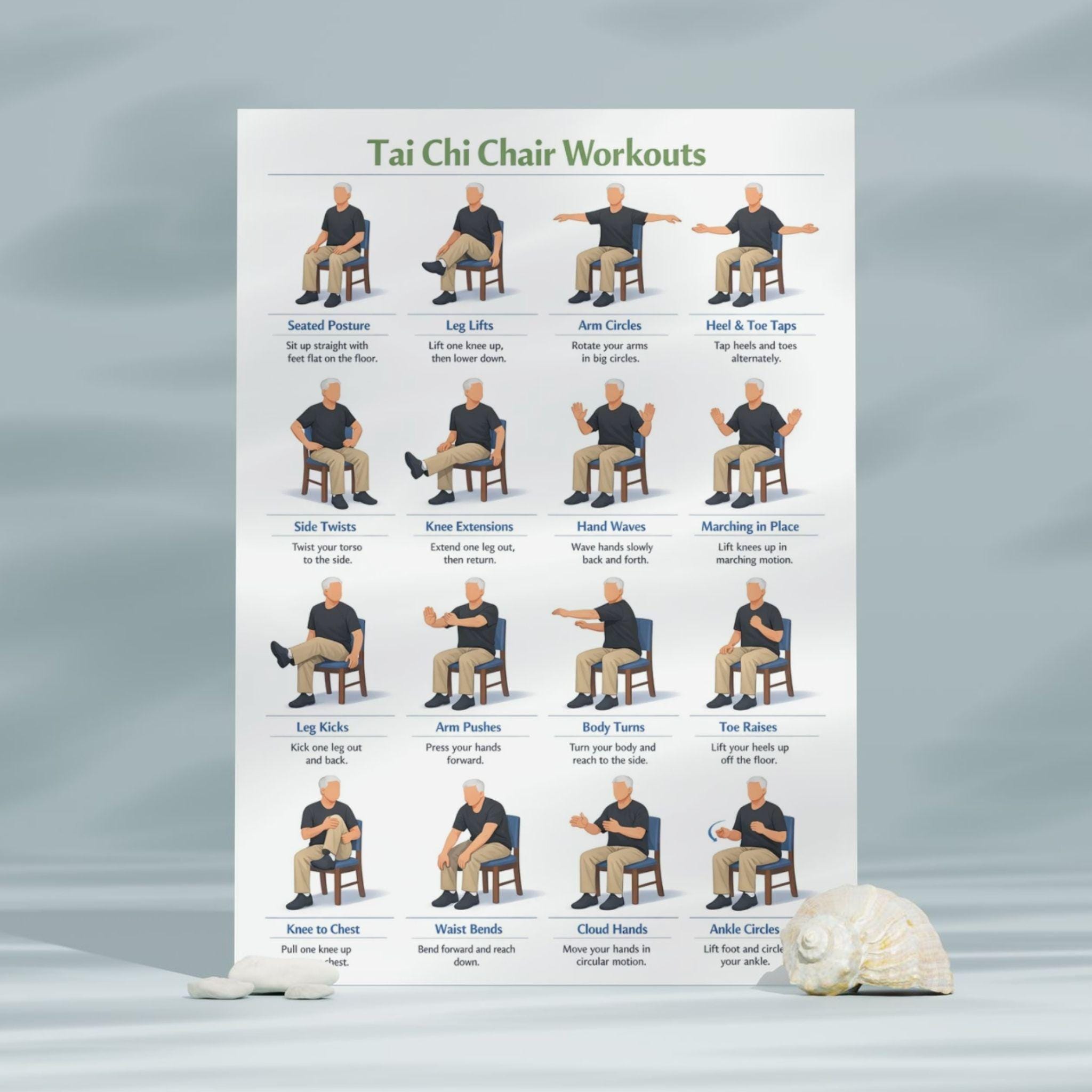 Printable Tai Chi Chair Workouts Tai Chi Exercise Chart Tai Chi Chair 