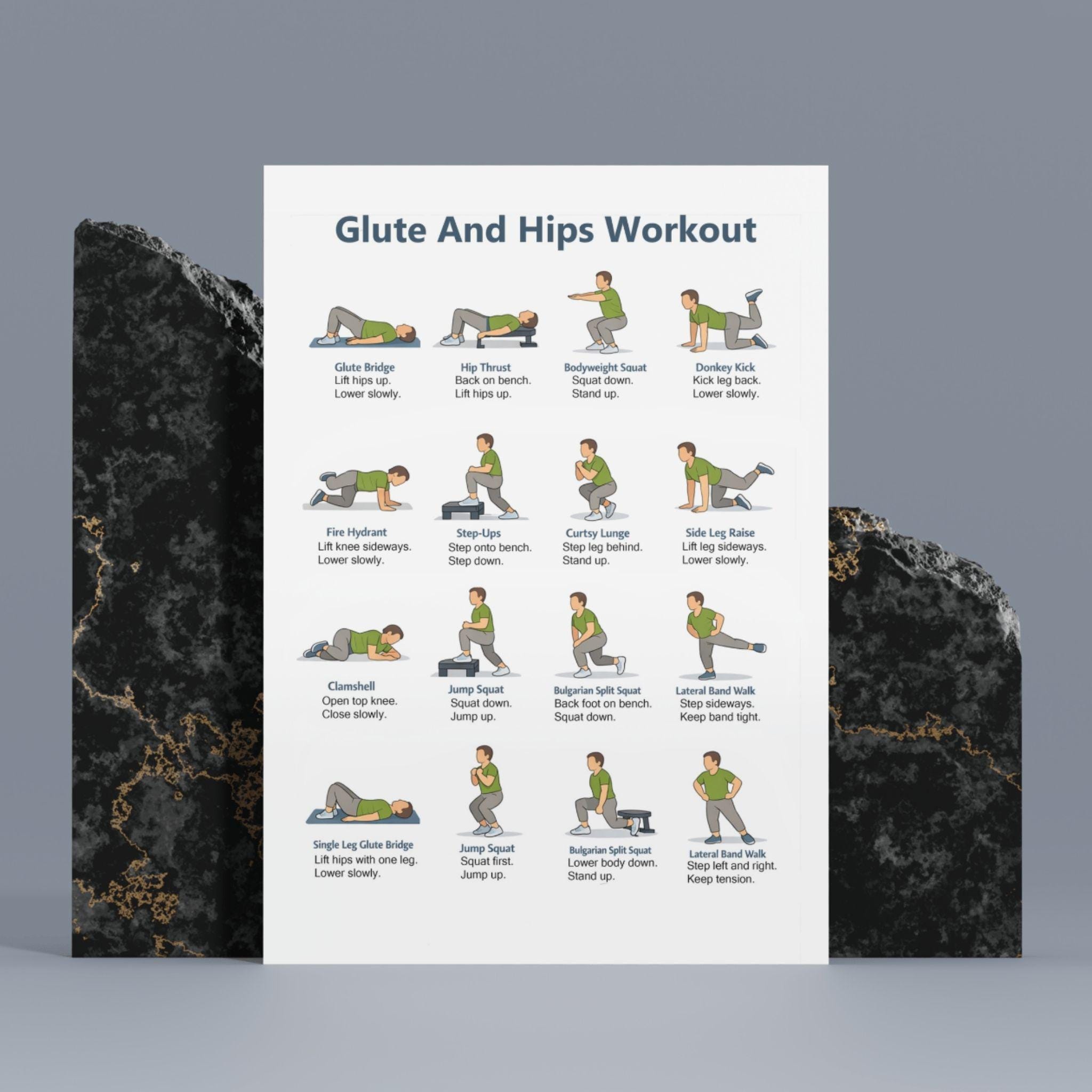 Glutes & Hips Workout Printable | Lower Body Leg and Glute Exercise ...