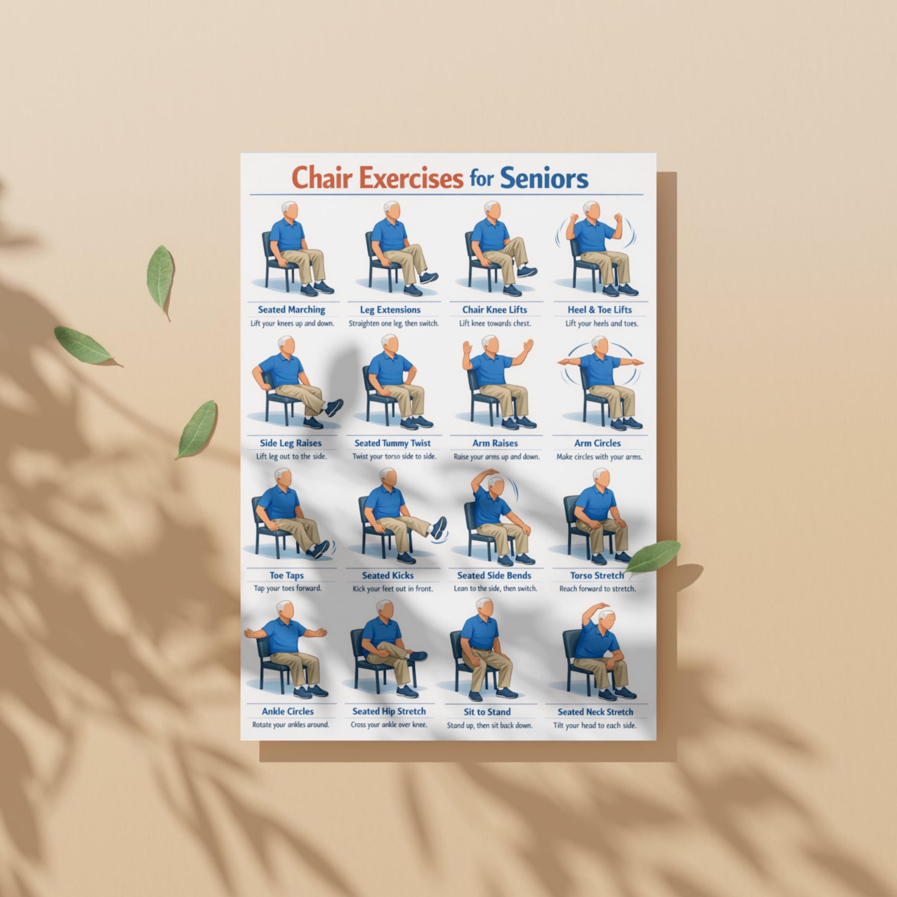 Printable Chair Exercises for Seniors Posters, Chair Exercises for the ...