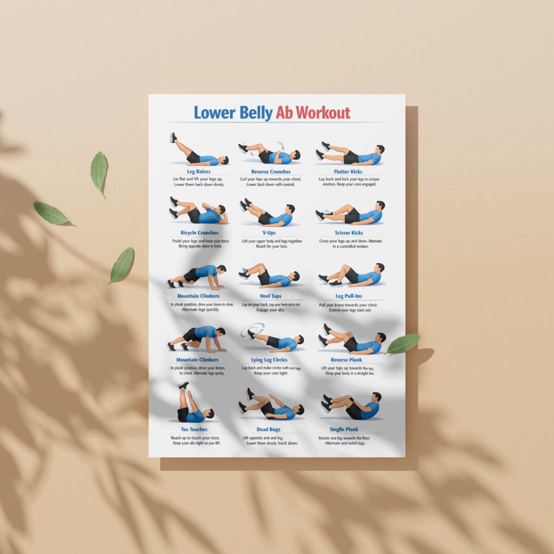 Lower Belly Abs Workout Plan Pdf, Exercise Chart for Adults, Printable ...
