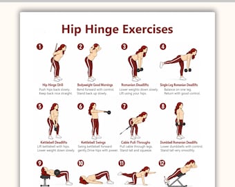 Ejercicios de bisagra de cadera (PDF imprimible) / Tabla de ejercicios para la parte inferior del cuerpo / Rutina de piernas con peso corporal para casa y gimnasio