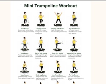 Minitrampolín: rutina de ejercicios imprimible en PDF / Tabla de ejercicios con trampolín / Póster de ejercicios cardiovasculares para el hogar