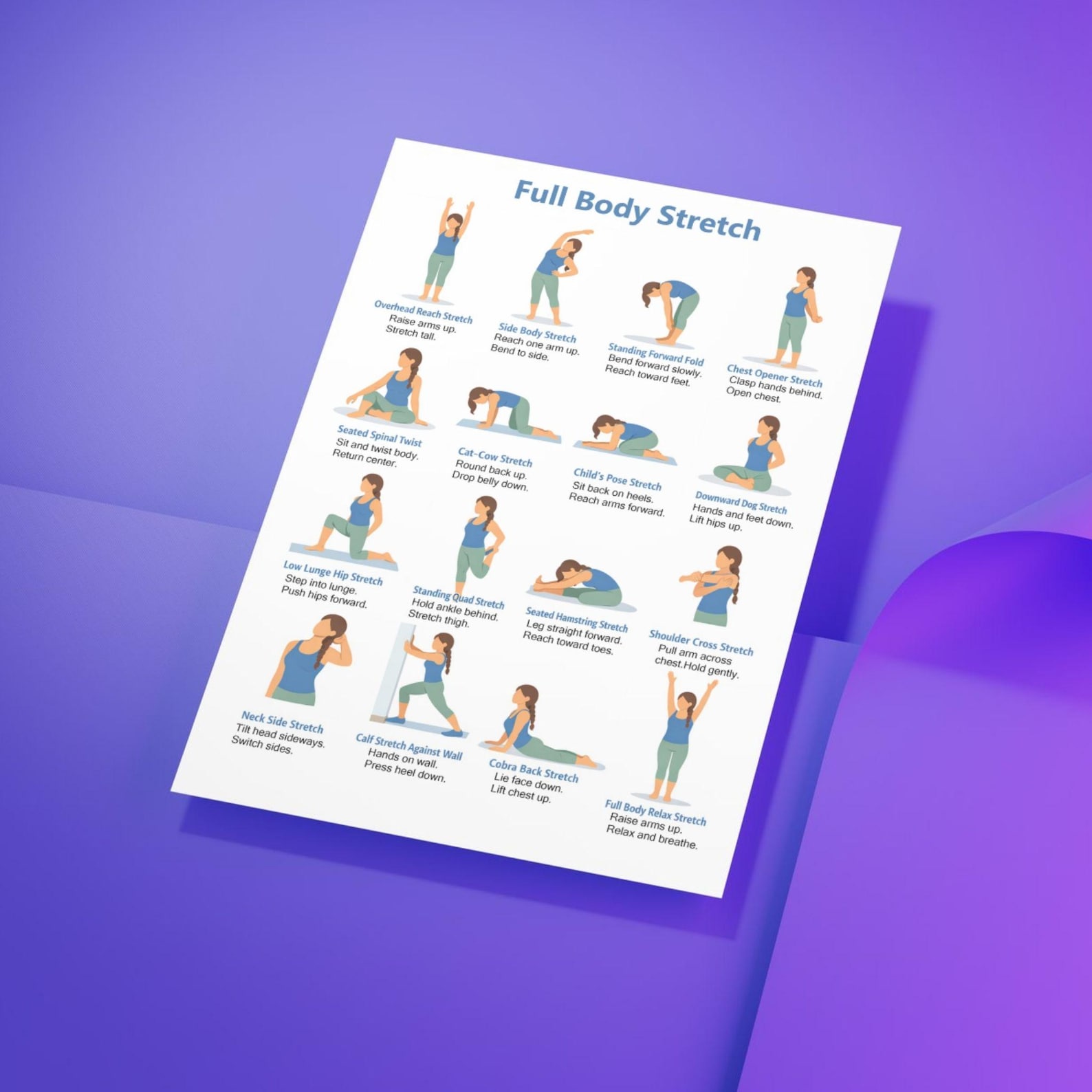Full Body Stretch Exercises Printable | Beginner Flexibility Workout ...