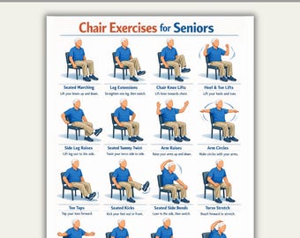 Printable Chair Exercises for Seniors Posters, Chair Exercises for the Elderly, Chair Exercise Chart for Seniors Pdf, Digital Download