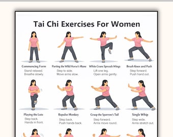 Tai Chi Exercise for Women, Tai Chi Exercise Chart, Printable Exercise Charts, Exercise Chart for Adults, Pdf Exercise, Digital Download