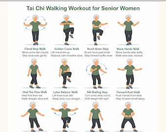 Ejercicios de Tai Chi para Mujeres, Tai Chi para Personas Mayores, Tabla de Tai Chi, Ejercicios de Tai Chi para Imprimir, Ejercicios en PDF