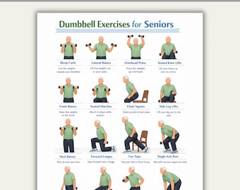 Ejercicios con mancuernas para personas mayores (PDF), entrenamiento con mancuernas en silla para adultos mayores, entrenamiento de equilibrio, estabilidad y fuerza (imprimible)