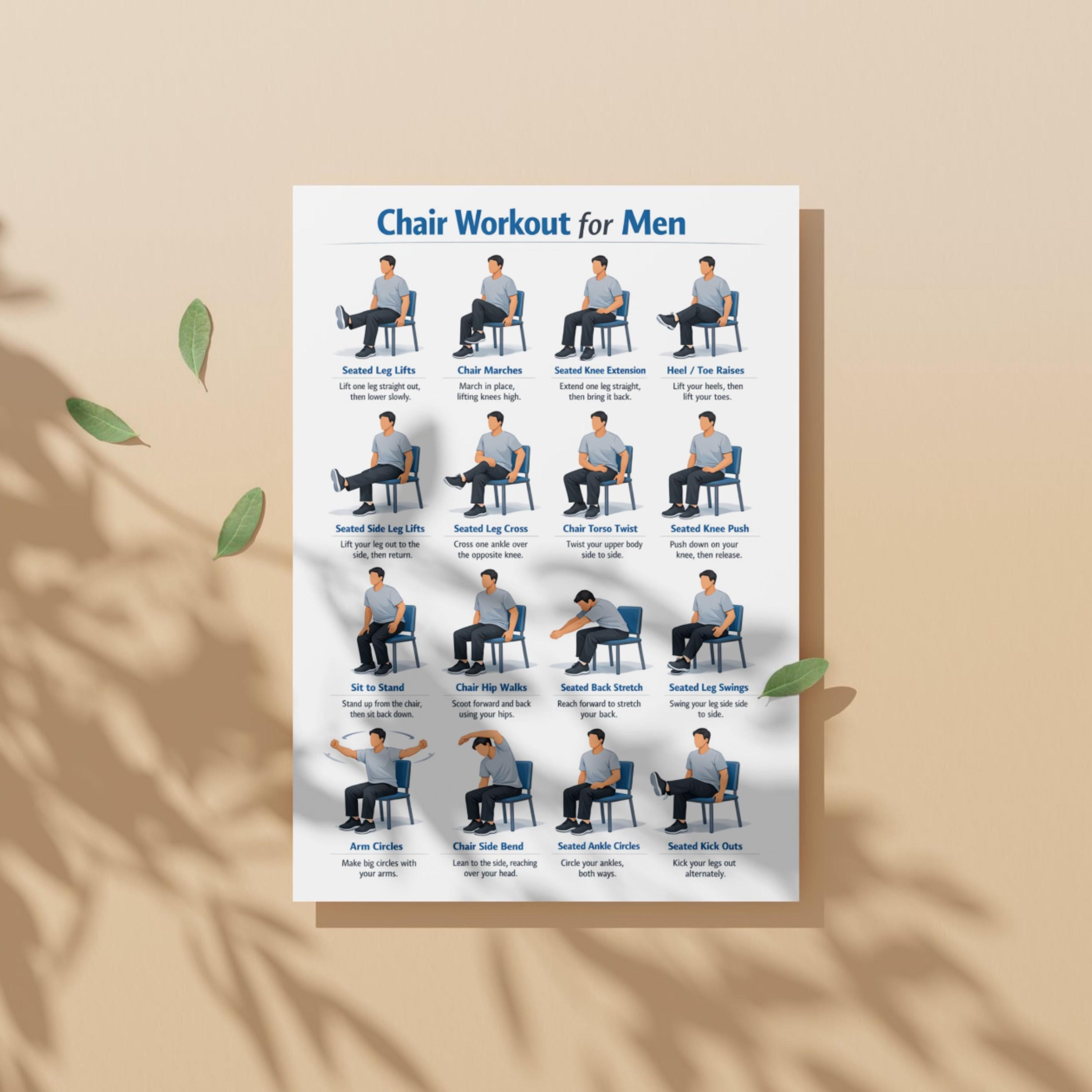 Chair Workout for Men, Chair Workout Chart, Printable Exercise Charts ...