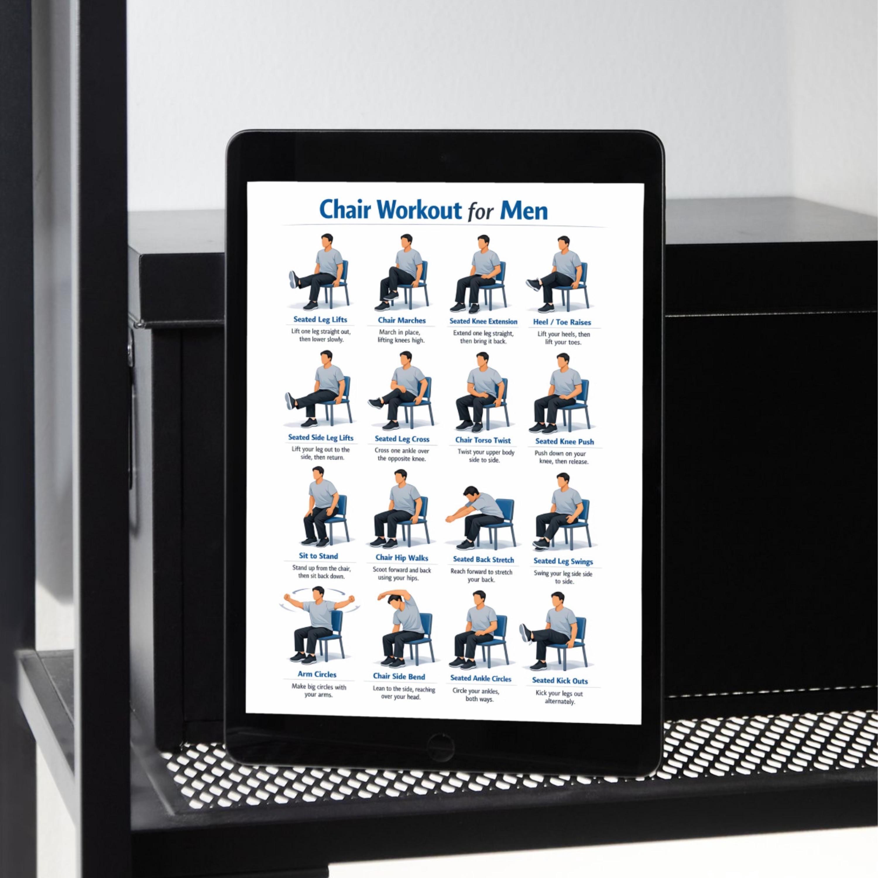 Chair Workout for Men, Chair Workout Chart, Printable Exercise Charts ...