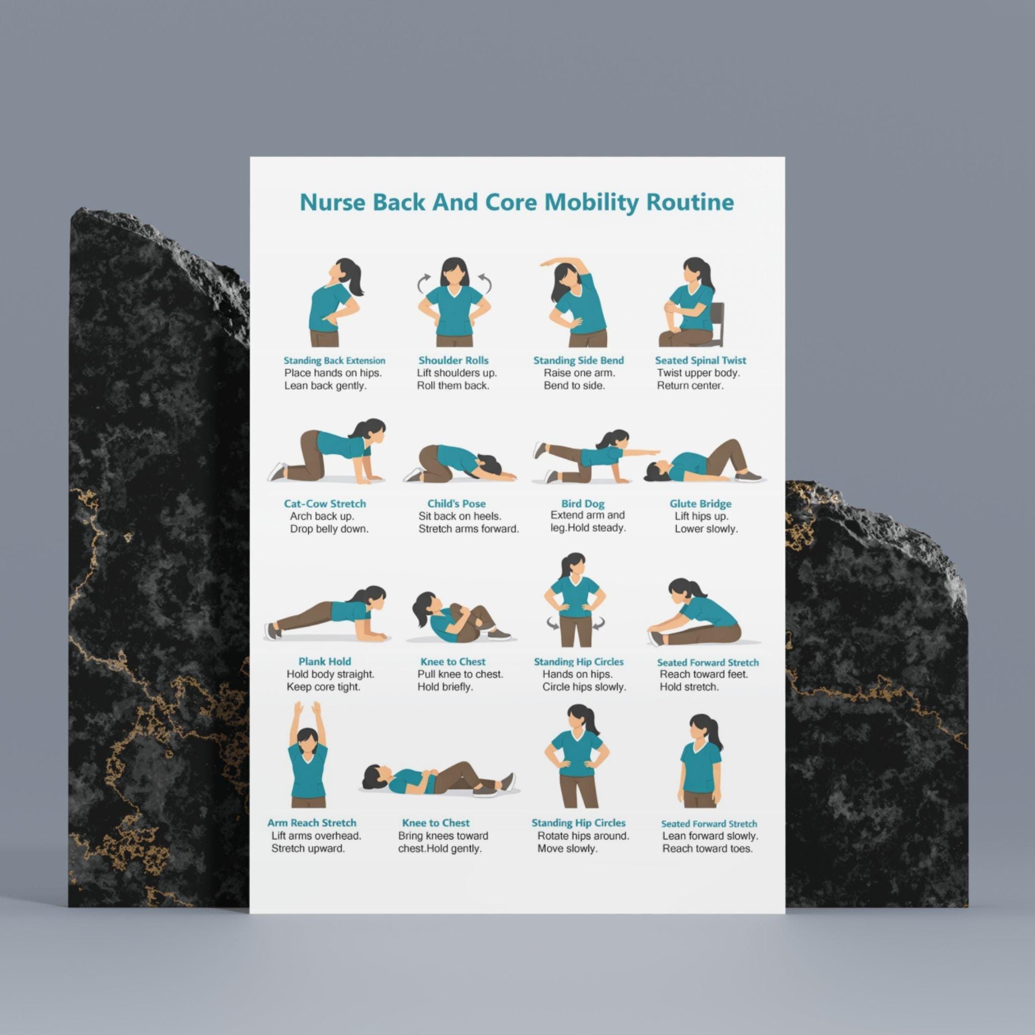Nurse Back and Core Mobility Routine Printable | 16 Stretch Exercises ...