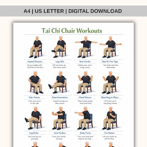 Printable Tai Chi Chair Workouts, Tai Chi Exercise Chart, Tai Chi Chair Exercise Chart PDF, Workout Plan PDF, Digital Download