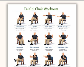 Printable Tai Chi Chair Workouts, Tai Chi Exercise Chart, Tai Chi Chair Exercise Chart PDF, Workout Plan PDF, Digital Download
