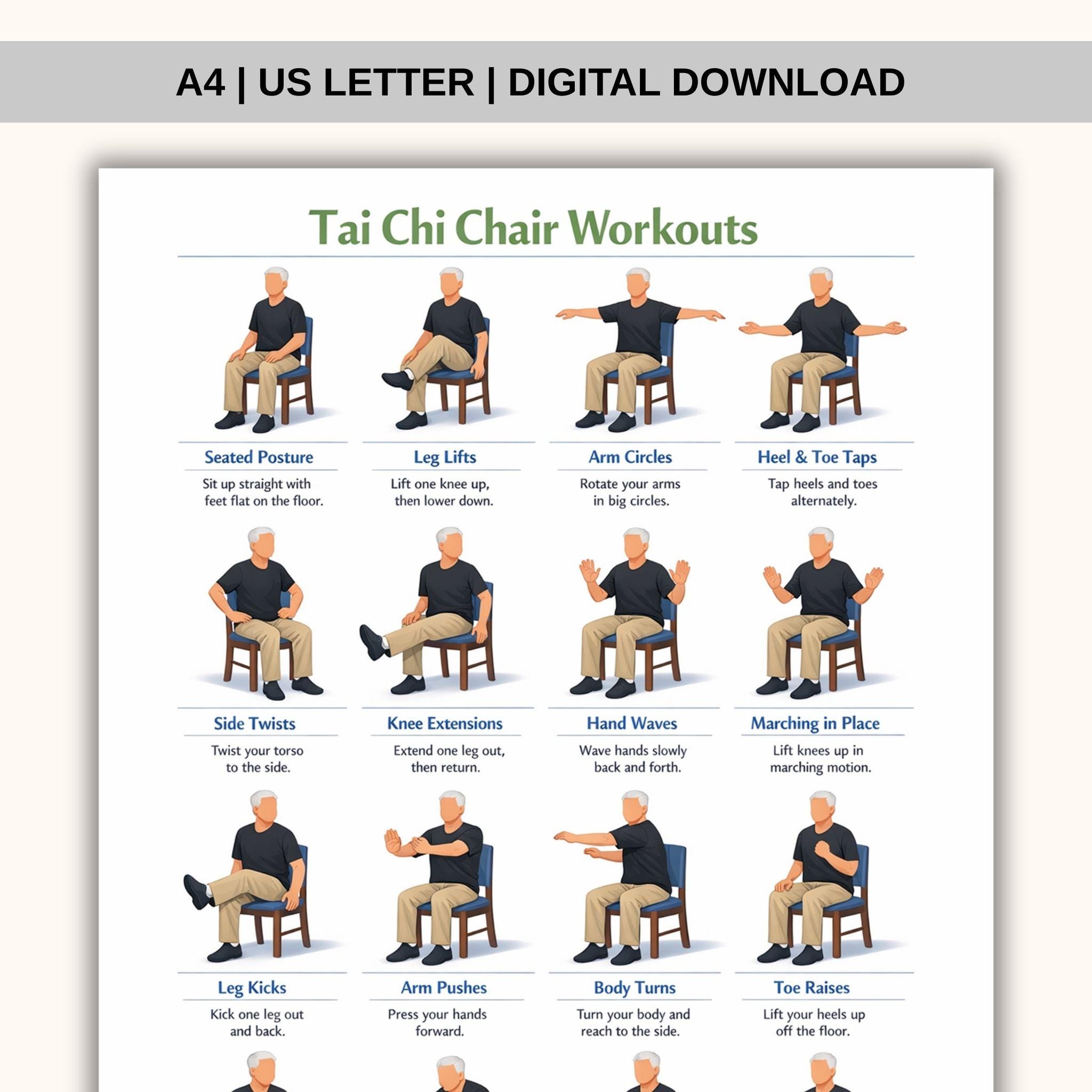 Printable Tai Chi Chair Workouts Tai Chi Exercise Chart Tai Chi Chair 