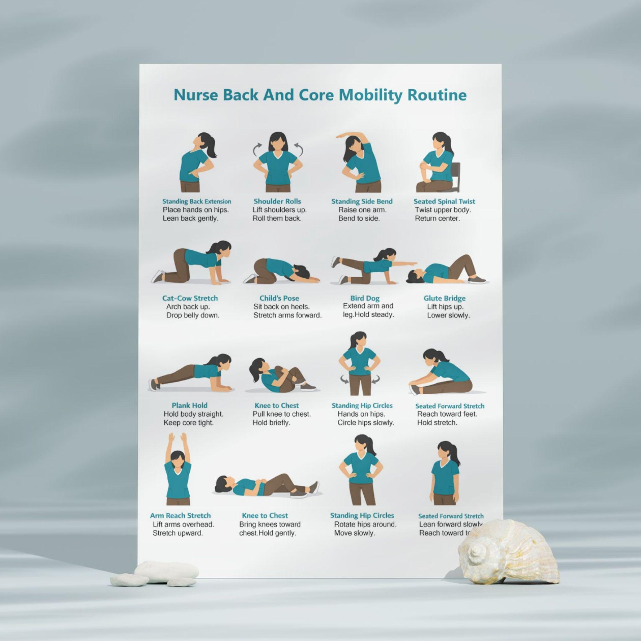 Nurse Back and Core Mobility Routine Printable | 16 Stretch Exercises ...