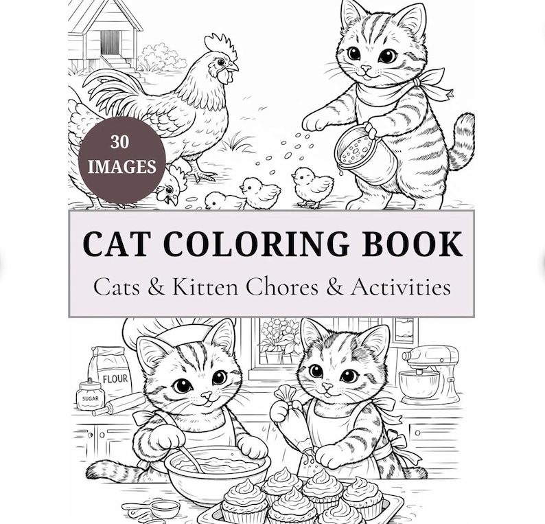 30 Page Printable Cat Coloring Book: Cozy Kitten Designs for Homeschool Quiet Time image 1