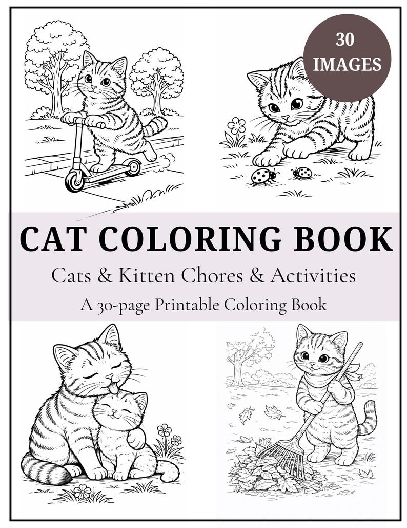 30 Page Printable Cat Coloring Book: Cozy Kitten Designs for Homeschool Quiet Time image 3