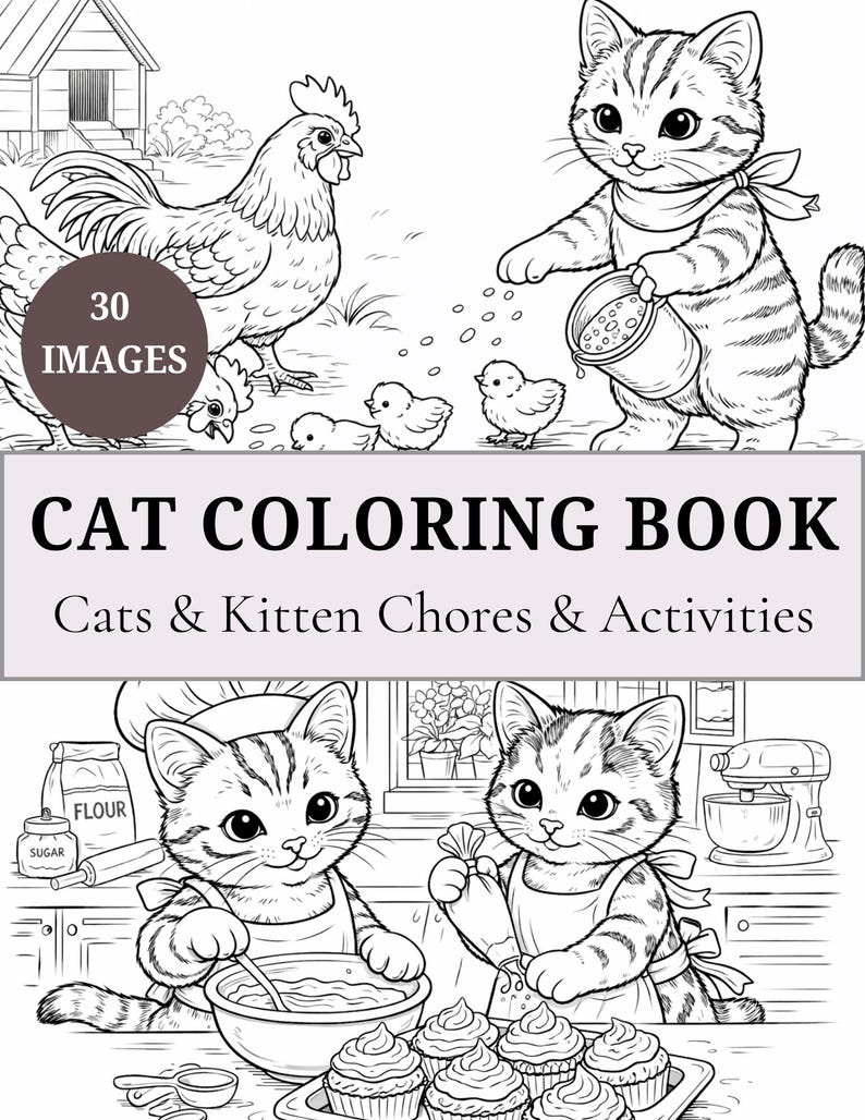 30 Page Printable Cat Coloring Book: Cozy Kitten Designs for Homeschool Quiet Time image 2