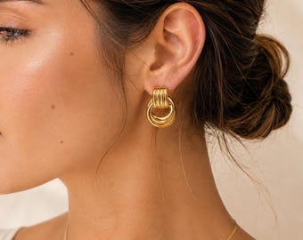 18K Gold PVD Chunky Hoop Earrings, Waterproof Stainless Steel, Hypoallergenic Everyday Jewelry