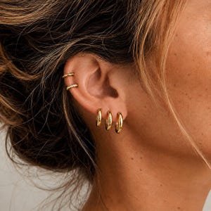 3 Pairs Gold Hoop Earrings – Minimalist Stackable, 18K PVD Coating, Waterproof, Hypoallergenic