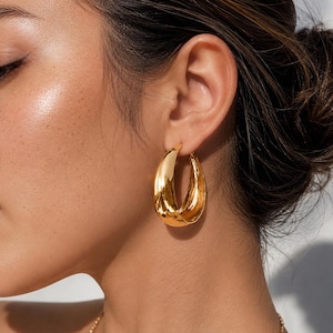 40mm 18K Gold PVD Tapered Hoop Earrings, Bold Minimalist Statement Jewelry, Waterproof