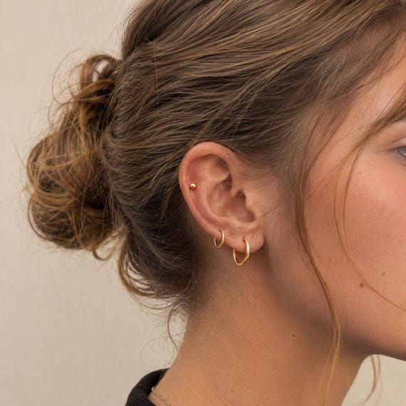 Set of 3 pairs Minimalist 18K Gold PVD Coating Hoop Earrings  | Waterproof, Hypoallergenic, Tarnish-Resistant
