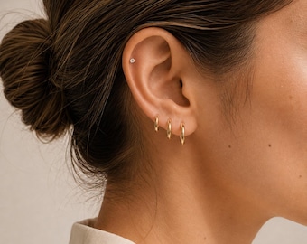 3 Pairs Bundle Minimalist 18K Gold PVD Stackable Hoop Earrings Set , Waterproof, Hypoallergenic, Tarnish-Resistant