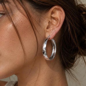Créoles en argent 40 mm, grosses créoles en acier inoxydable, minimalistes, imperméables, hypoallergéniques, résistantes à la ternissure