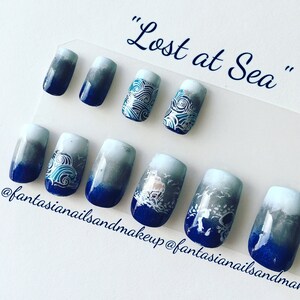 Mermaid nails, fake nails, ombre nails, press on nails, glue on nails, wave nails, false nails, made to order nails, summer nails