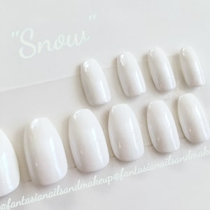 White iridescent nails- winter snow nails- holiday Christmas nails- coffin fake nails- press on nails- glue on nails- false nails
