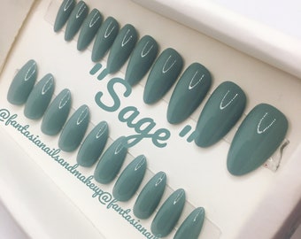 Sage Green Almond Press On Nails, Ready to Ship