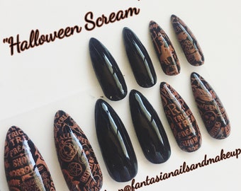Halloween nails, press ons, Gothic nails, glue on nails, witch nails, fall nails, fake nails, made to order nails, custom nails