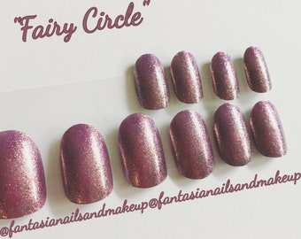 Duo Chrome Press On Nails: Pink Lavender Color Shift, Short Oval
