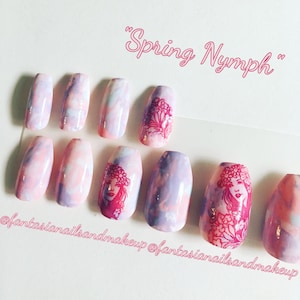 Pastell Marmor Nägel, künstliche Nägel, Frühlingsnymphennägel, Osternägel, Nägel drücken, Nägel kleben, falsche Nägel, Acrylnägel, Nägel aufkleben