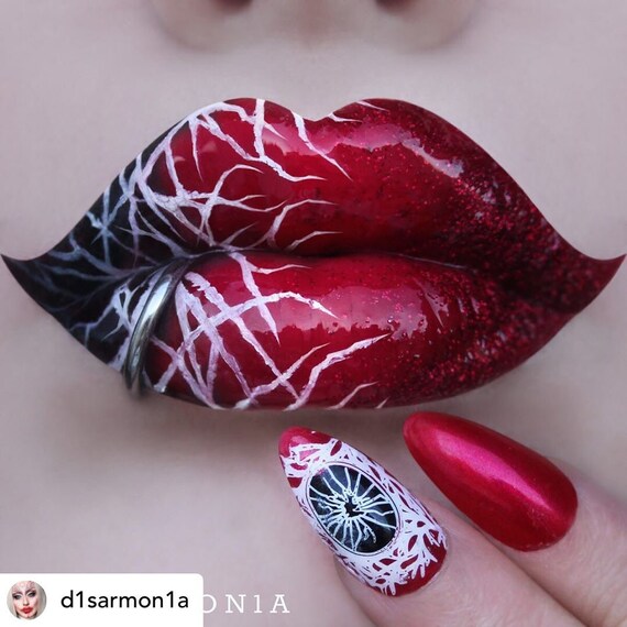 Fake Nails Halloween Nails Snow White Nails Gothic Nails Etsy
