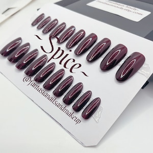 Fake nails, press on nails, spice brown nails, long oval nails, glue on nails, holiday nails, fall nails, ready to ship nails, acrylic nails
