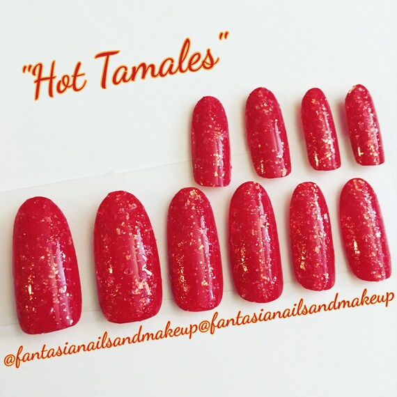Red Valentine Nails Press On Nails Glue On Nails Fake Nails Oval Nails Glitter Nails False Nails Acrylic Nails Fake Nail Set