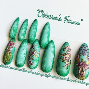 Fake nails, deer nails, press on nails, spring nails, glue on nails, made to order nails, flower nails, Easter nails, acrylic nails